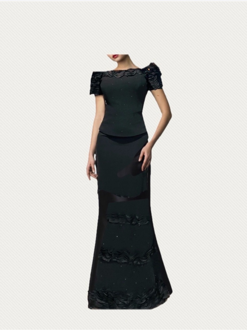 Junnie Leigh ruffle off shoulder Swarovski crystal MOB/MOG gown size 6